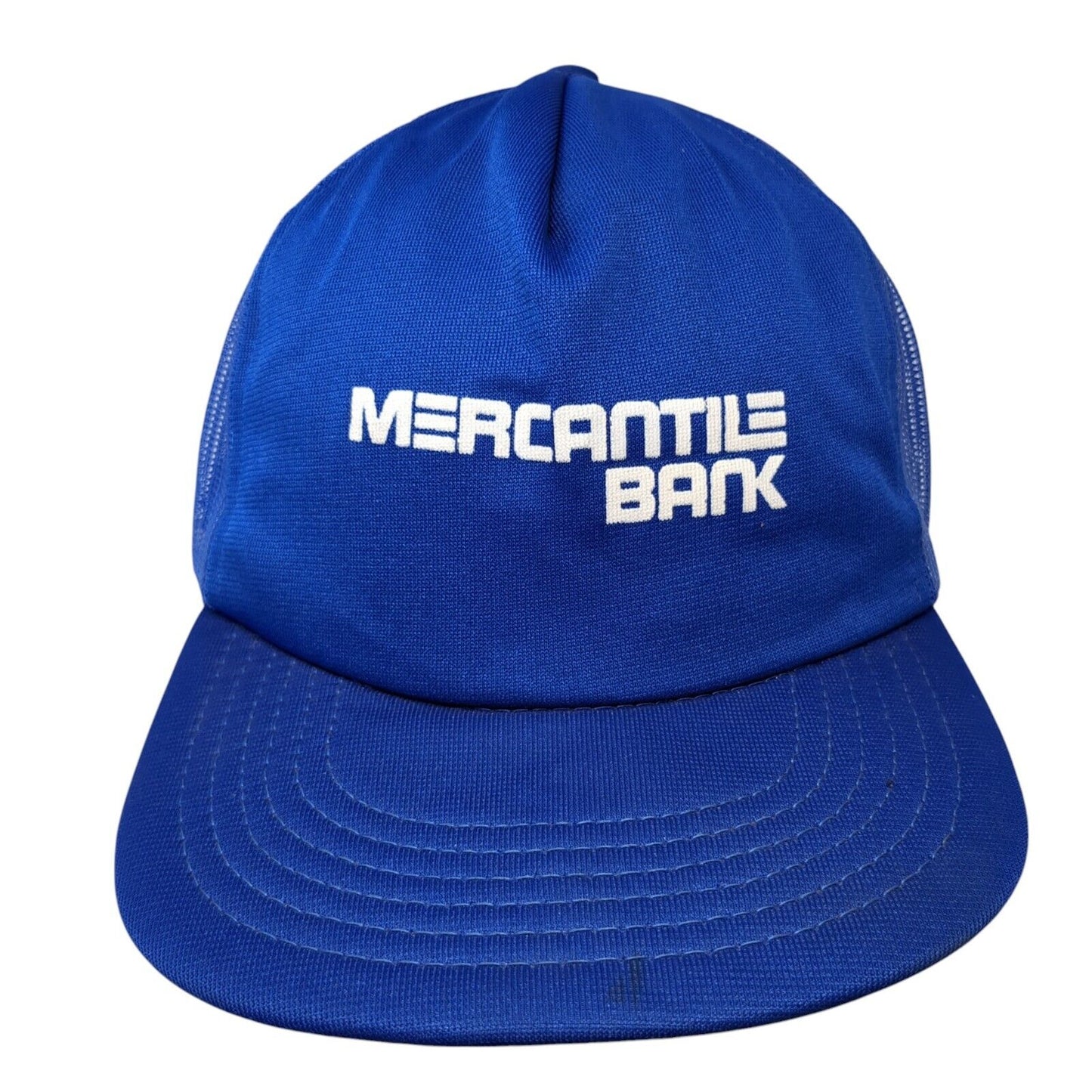 Mercantile Bank Snapback Trucker Hat Blue 6 7/8-7 5/8 Mesh Back Outdoor