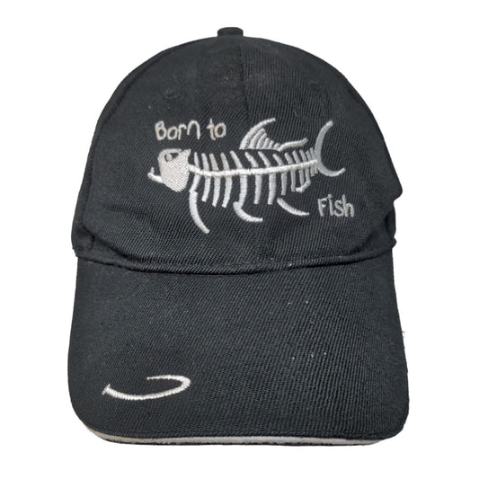 Born To Fish Strapback Hat Black 58cm Embroidered Adjustable Outdoor