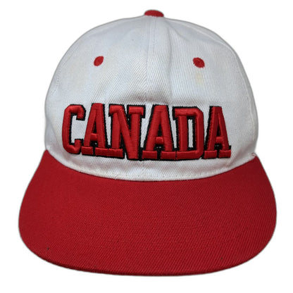 Snapback Hat White Red One Size Canada Embroidered Flat Brim Two Tone 6 Panel