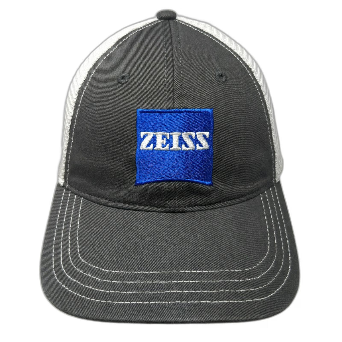 Richardson Trucker Hat Gray White L Mesh ZEISS Logo Snapback Contrast Stitching
