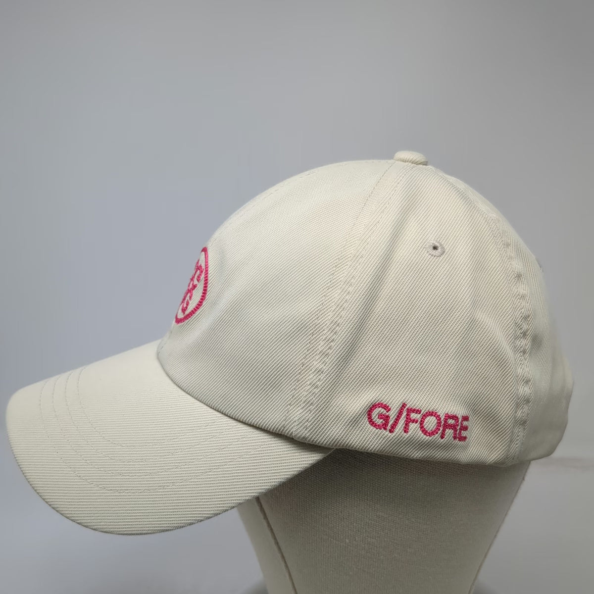 G/FORE Snapback Hat Beige One Size Pink Logo Nylon Golf Sport Cap Adjustable