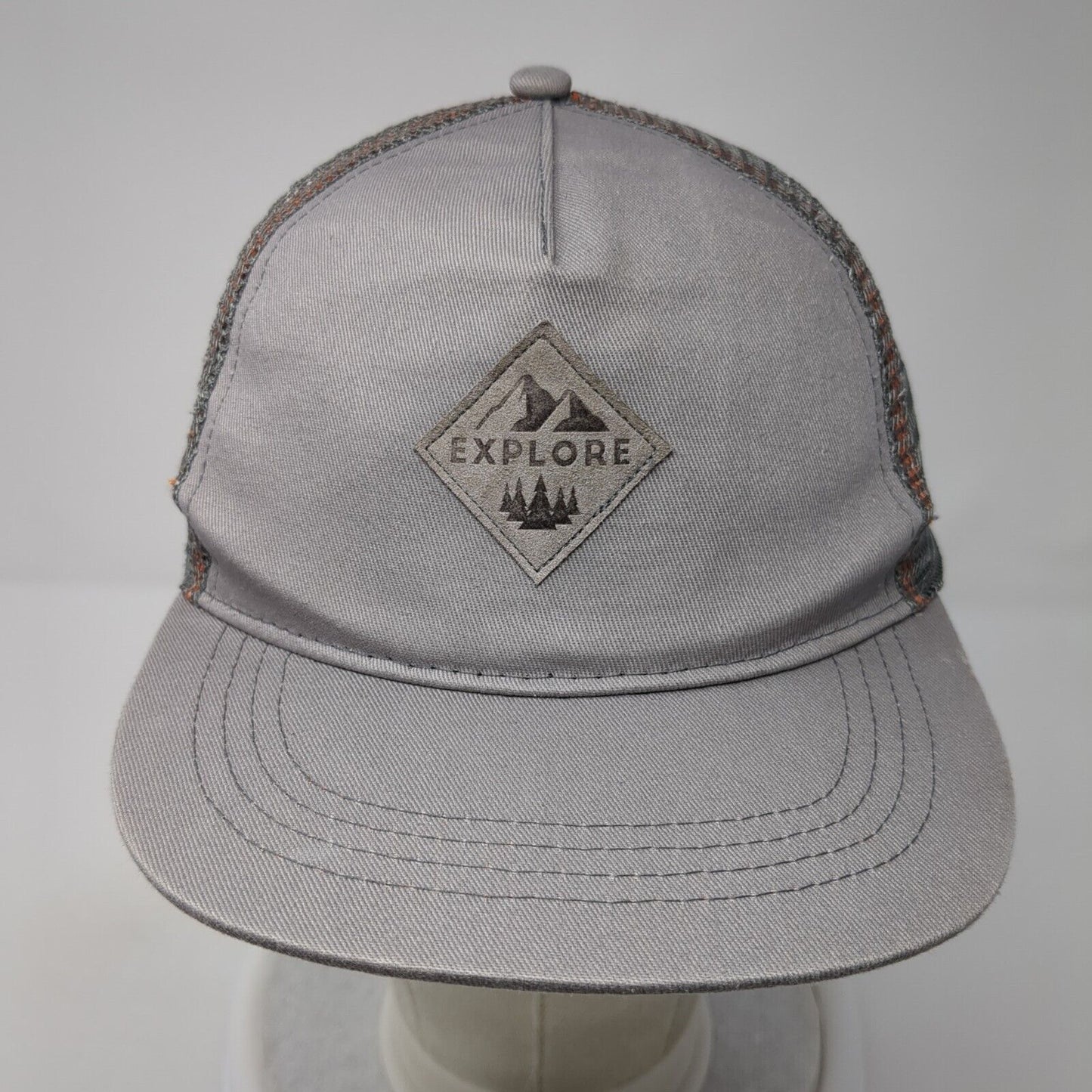 Explore Patch Snapback Mesh Back Trucker Hat Gray One Size Adjustable