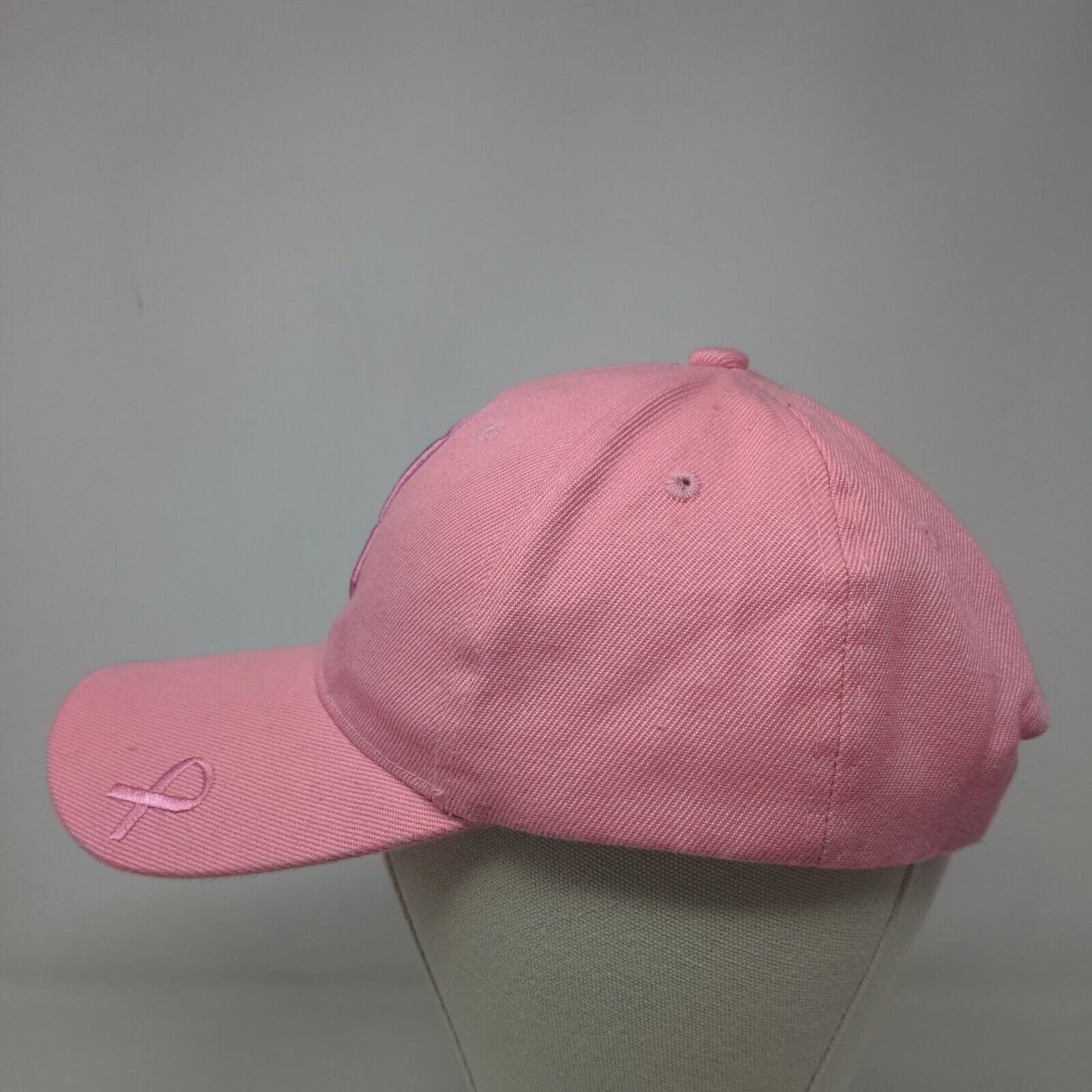 Breast Cancer Awareness Ribbon Strapback Hat Pink OSFA Embroidered