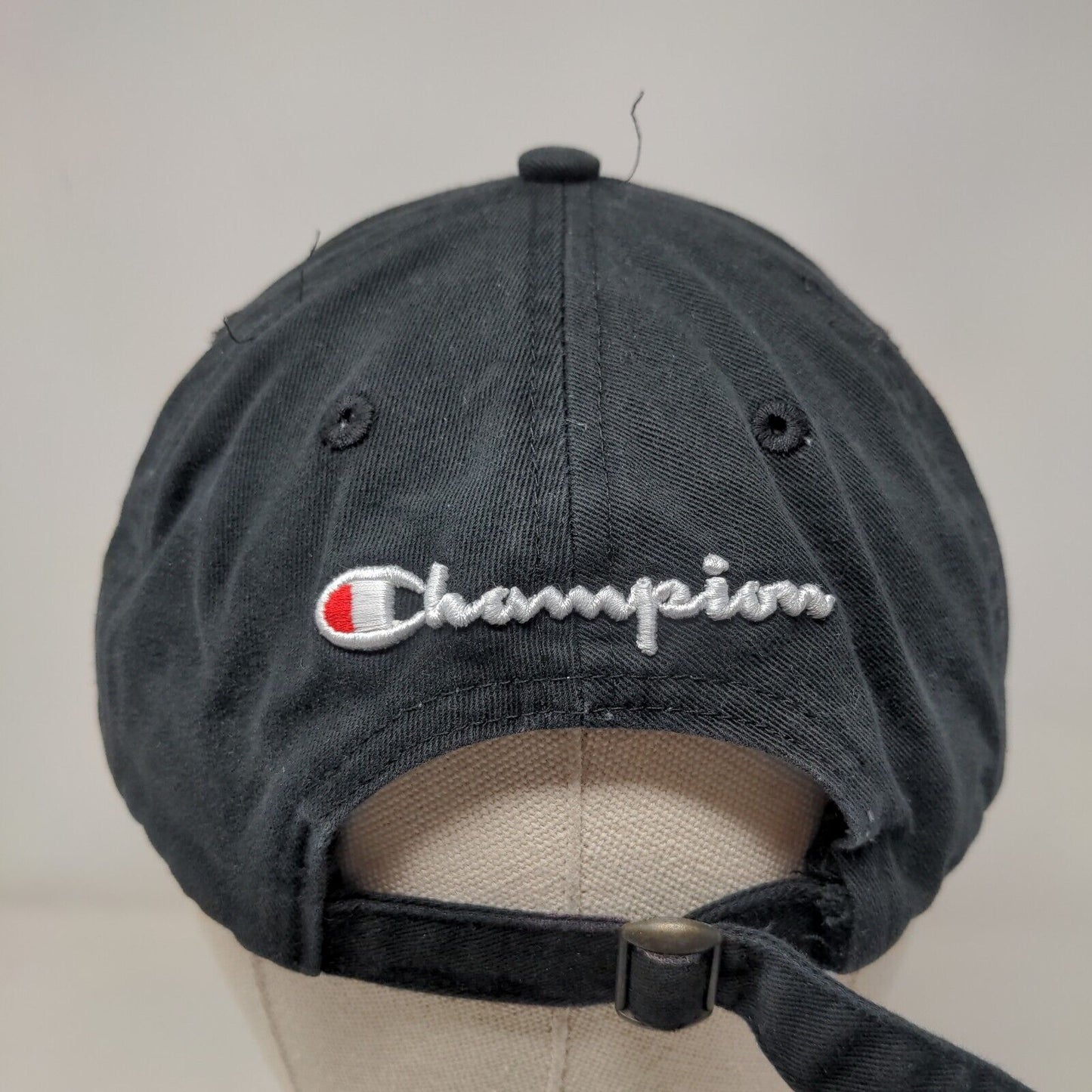 Champion Slideback Hat Black OSFA Adjustable Embroidered Logo 6 Panel