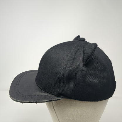 H&M Snapback Hat Black One Size Cat Ears Meow Embroidery Faux Leather Brim