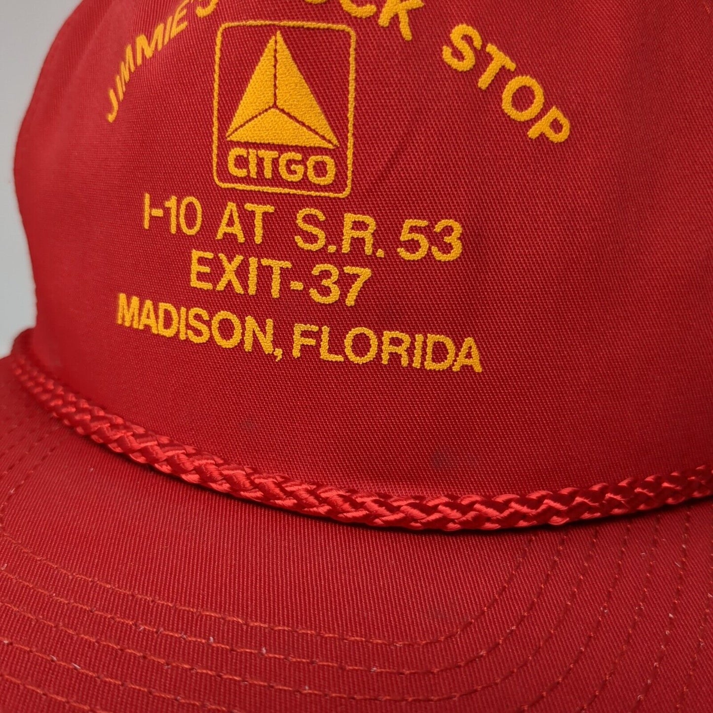 Jimmie's Truck Stop Citgo Madison Florida Snapback Hat Red OS Adjustable Rope
