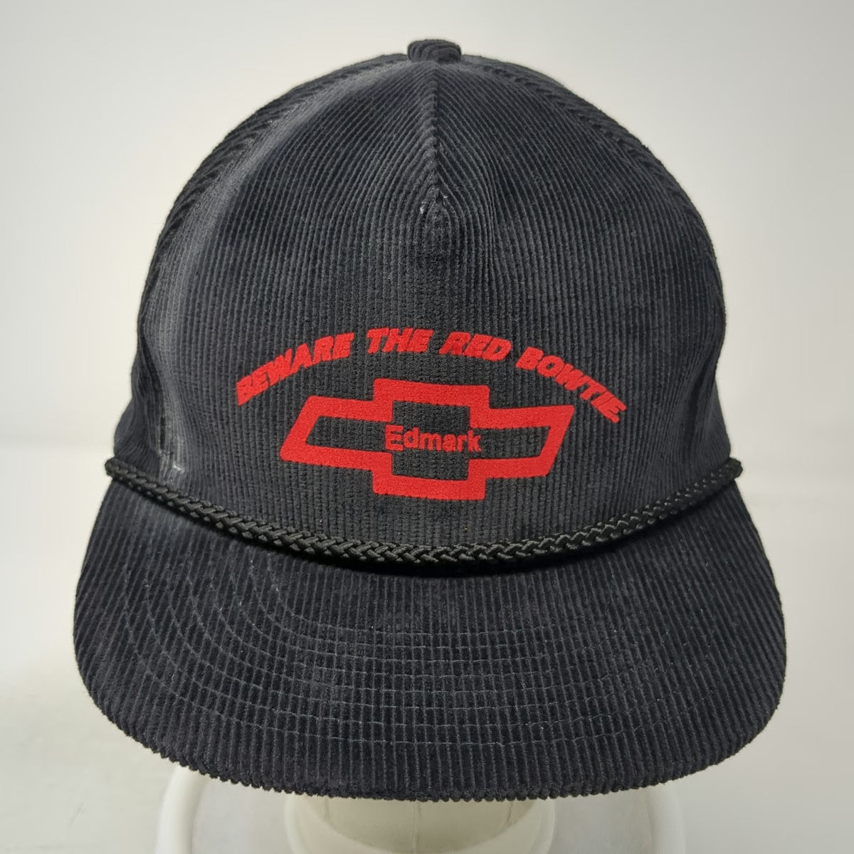 Nissin Trucker Black Hat One Size Chevrolet Red Bowtie Edmark Corduroy Strapback