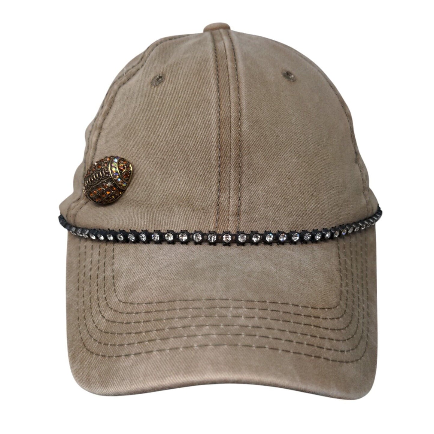 Unbranded Slideback Hat Tan One Size Adjustable Bling Rhinestone 6 Panel