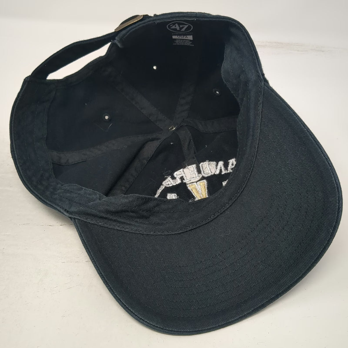 47 Vanderbilt University NCAA Black White Gold OSFM Cap Cotton Slideback Logo