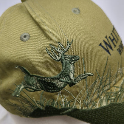 Whitetail Whiskey Strapback Hat Green OSFA Embroidered Deer 6 Panel Cotton