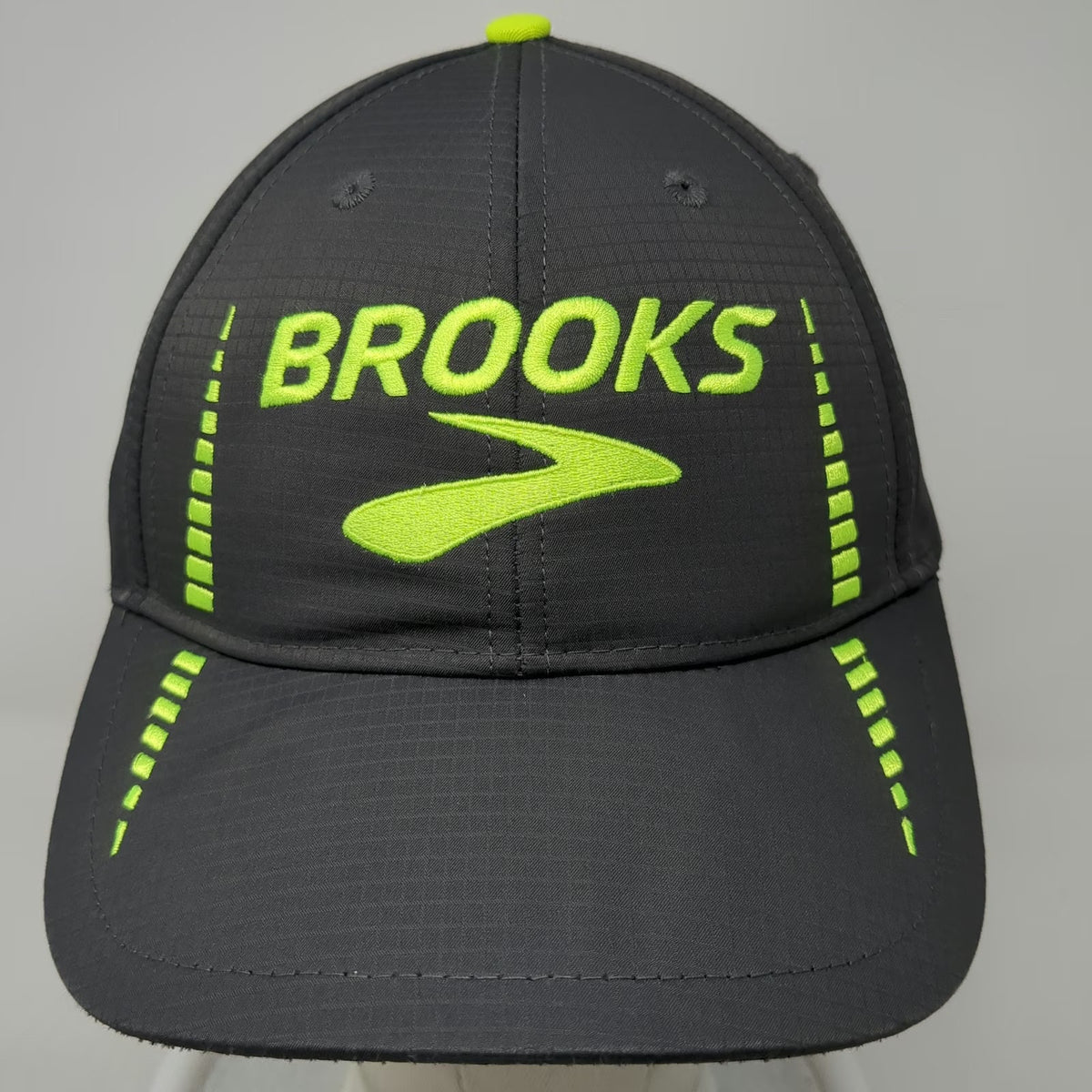 Brooks Baseball Cap Gray One Size Neon Green Logo Slideback Running Hat