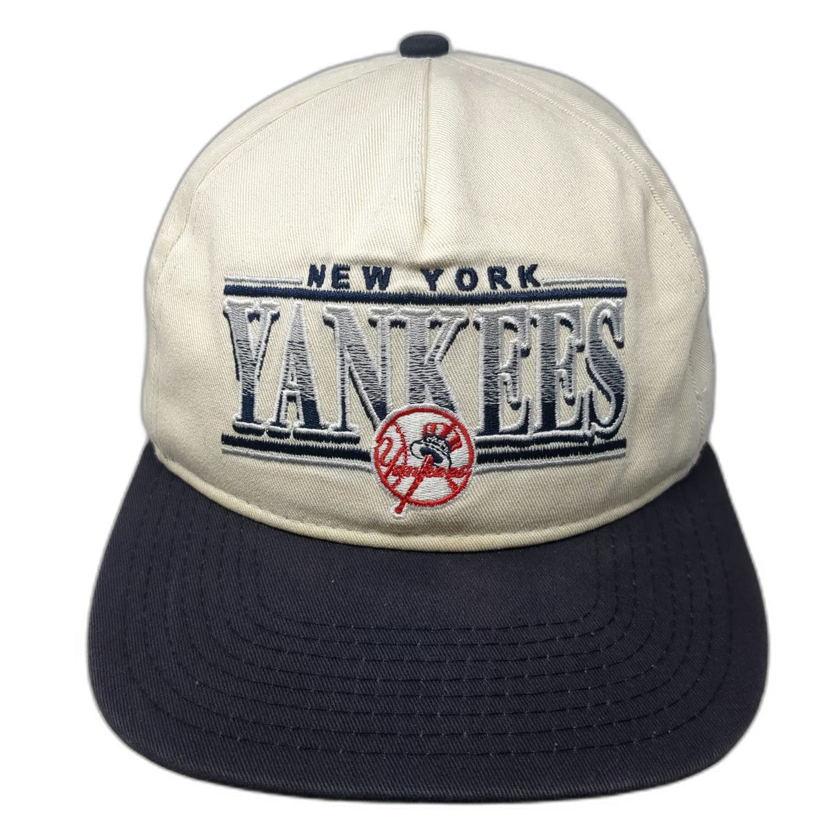 New York Yankees MLB New Era 5 Panel Hat Beige Blue One Size Snapback Cotton