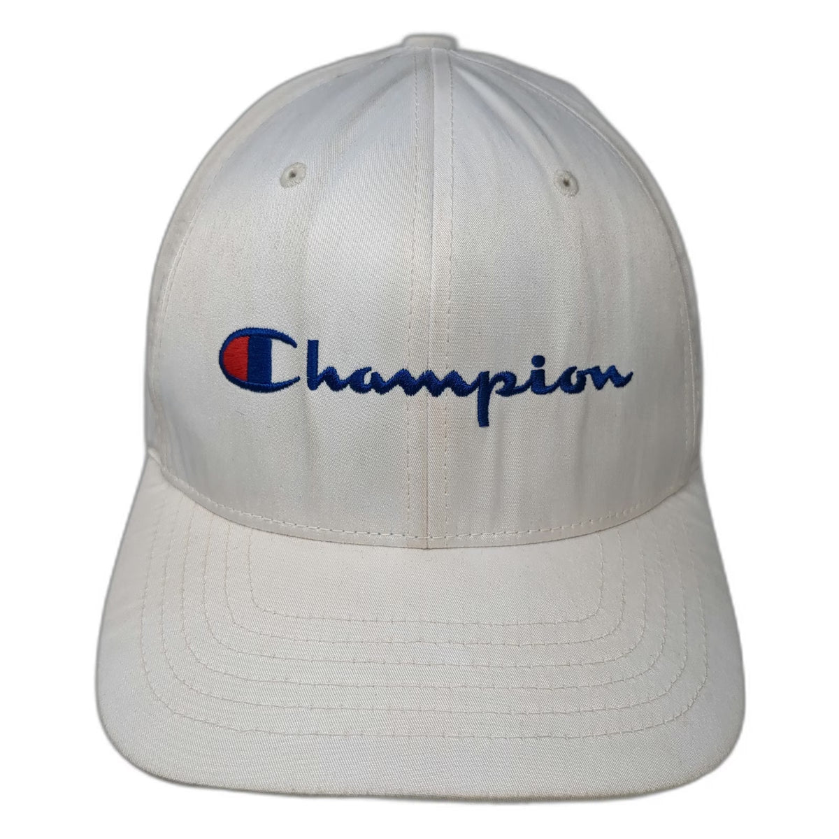 Champion Baseball Cap White XL Fitted Flexfit Embroidered Script Logo Hat