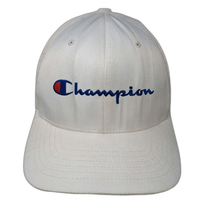 Champion Baseball Cap White XL Fitted Flexfit Embroidered Script Logo Hat
