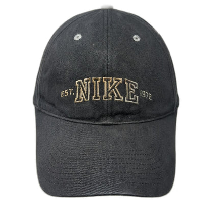 Nike Baseball Cap Black Strapback Embroidered 1972 Graphic Swoosh Hat Vintage