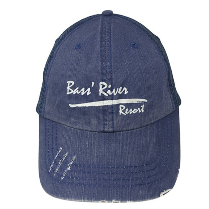 Bass' River Resort Trucker Hat Blue One Size Adjustable Distressed Mesh Back
