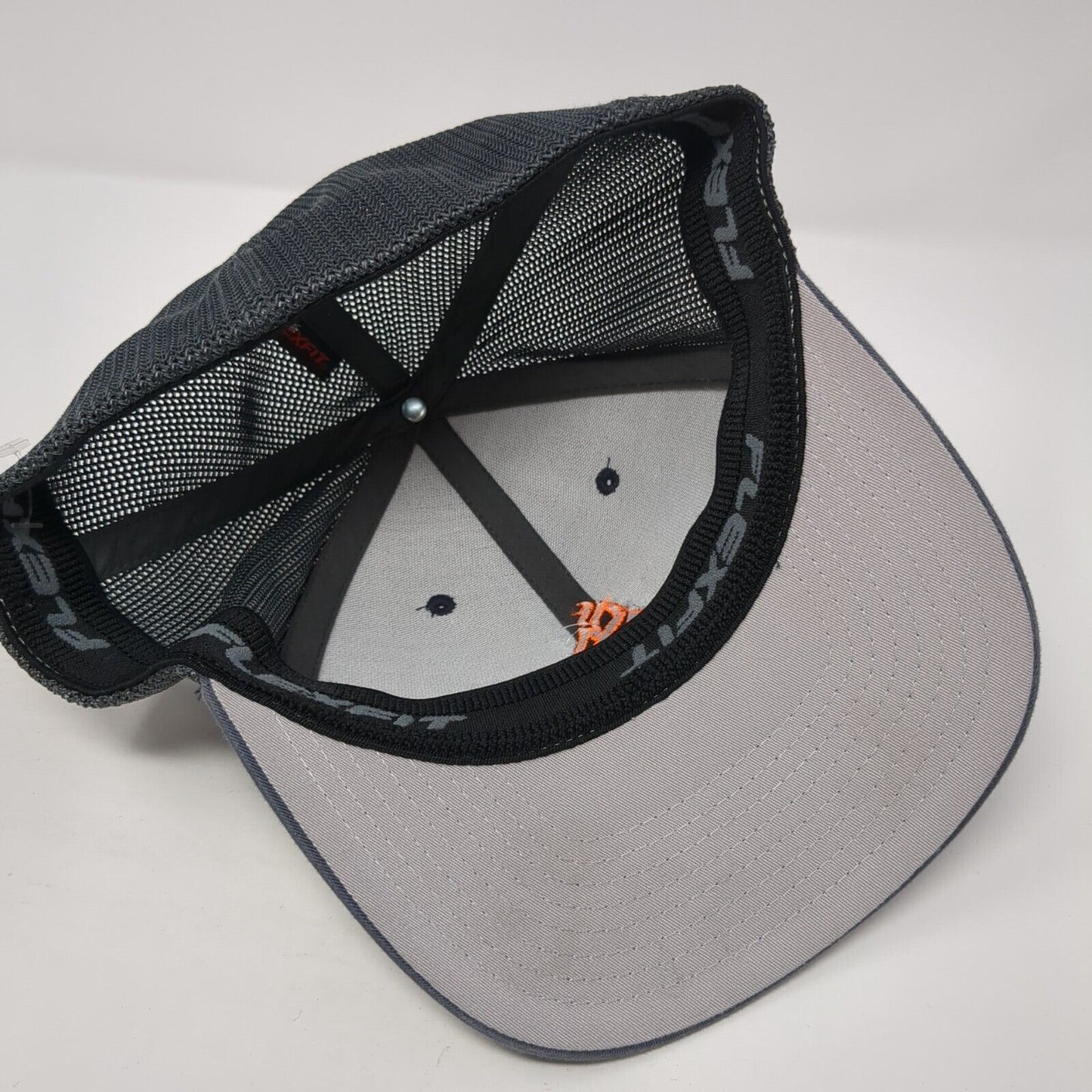 Port Authority Fitted Mesh Back Trucker Hat Gray L/XL Flexfit Logo