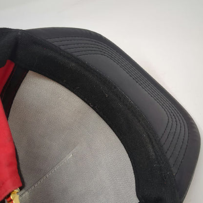 Alumni 5 Panel Red Hat One Size Watchband Strapback Metal Logo Black Flat Brim