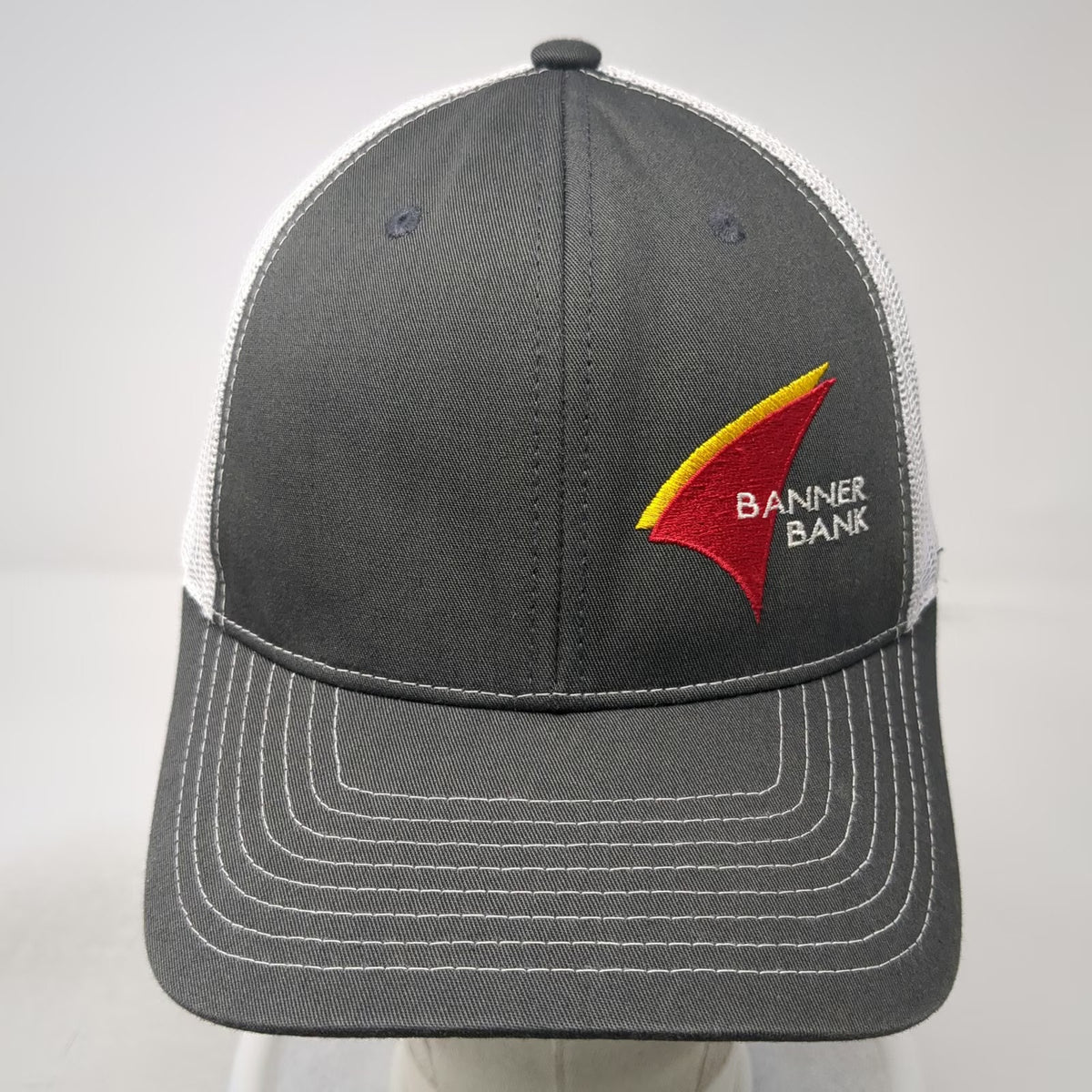Richardson Trucker Hat Gray One Size Banner Bank Mesh Back Snapback Adjustable