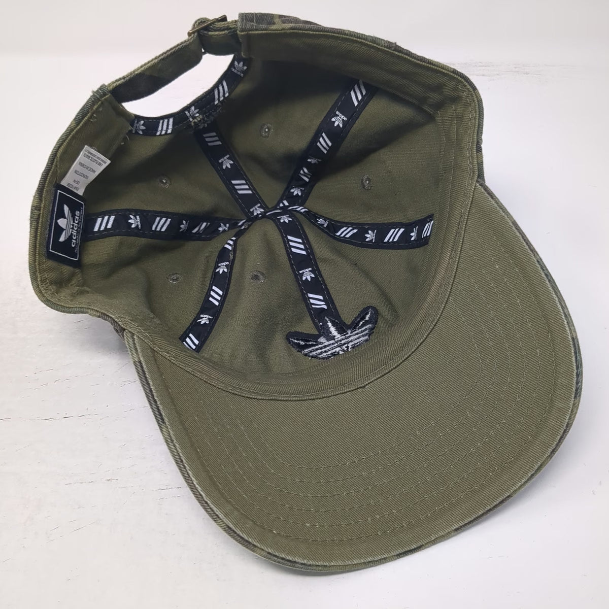 Adidas Baseball Cap Green Camo Trefoil One Size Slideback Hat Cotton Embroidered