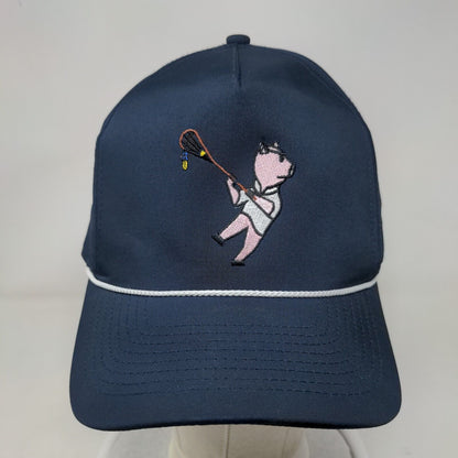 Pig Embroidered Snapback Hat Blue OSFA Adjustable Vented Holes Rope Imperial