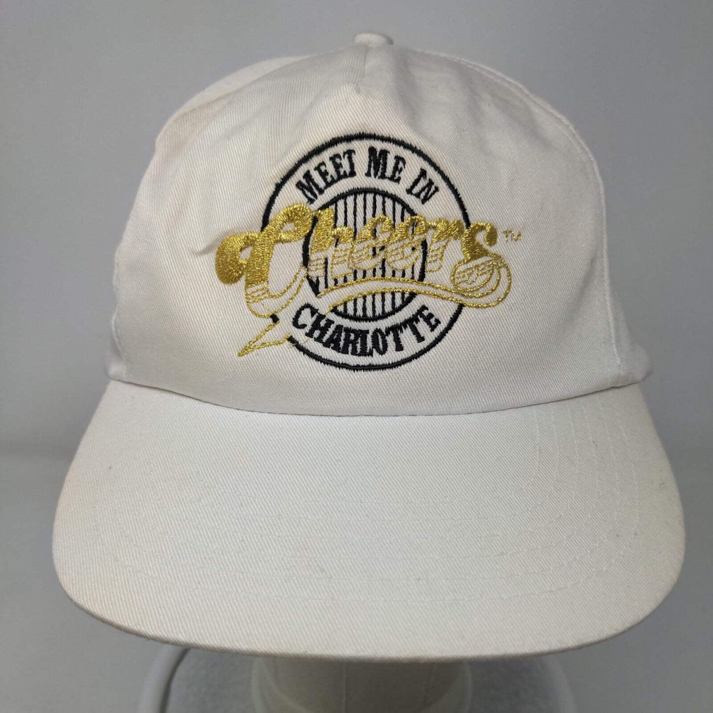Cheers Meet Me In Charlotte Snapback Hat White One Size Embroidered