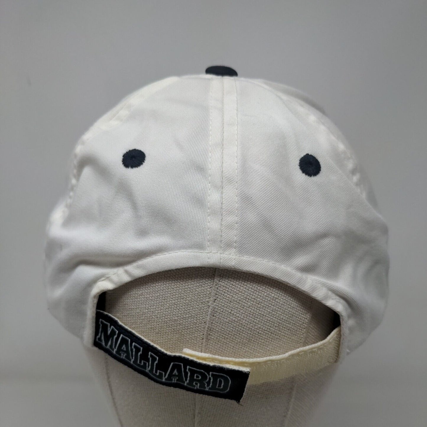 Mallard Strapback Hat White One Size Adjustable Embroidered Vented Holes 6 Panel
