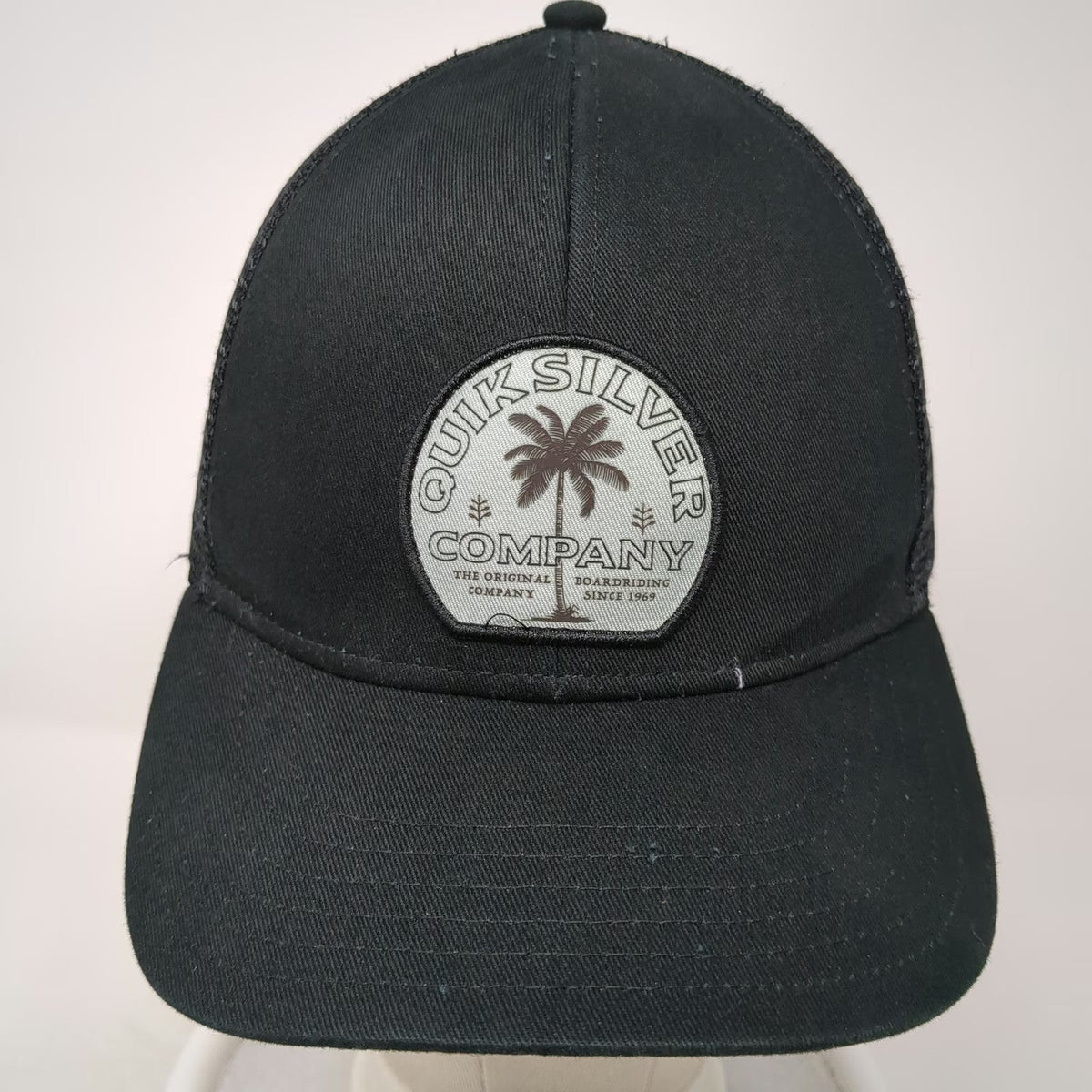 Quiksilver Trucker Hat Black OSFM Mesh Back Palm Tree Tropical Print Snapback