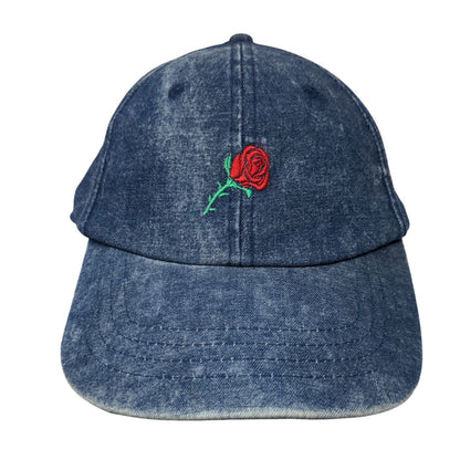 Empyre Slideback Hat Blue One Size Adjustable Embroidered Floral Denim Cotton
