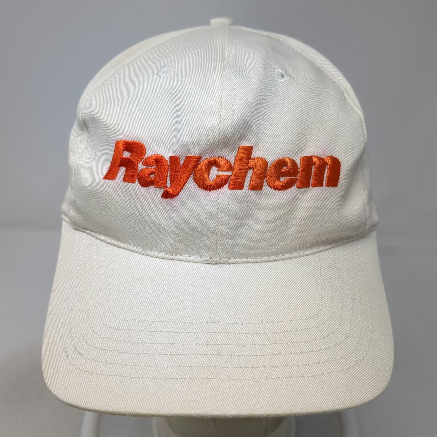 Raychem White Snapback Hat Orange Embroidered Logo Cotton 6 Panel Vintage