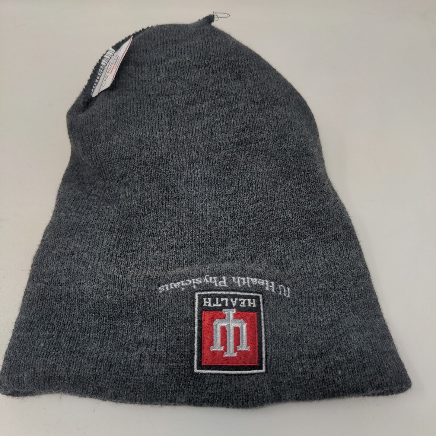 Cap America Men's Knit Beanie Hat Gray IU Health Hospital Embroidered Logo