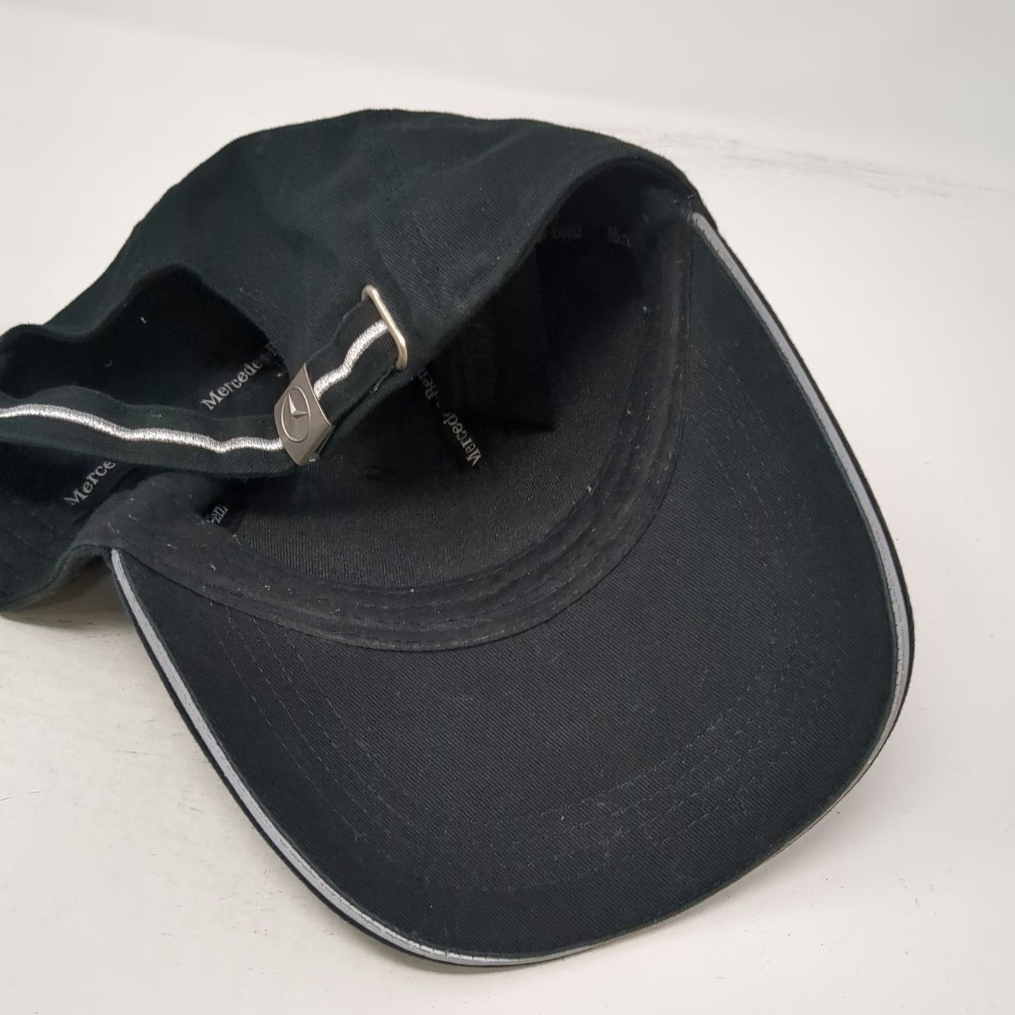 Mercedes-Benz 5 Panel Black One Size Adjustable Strap Silver Trim Logo Auto Hat
