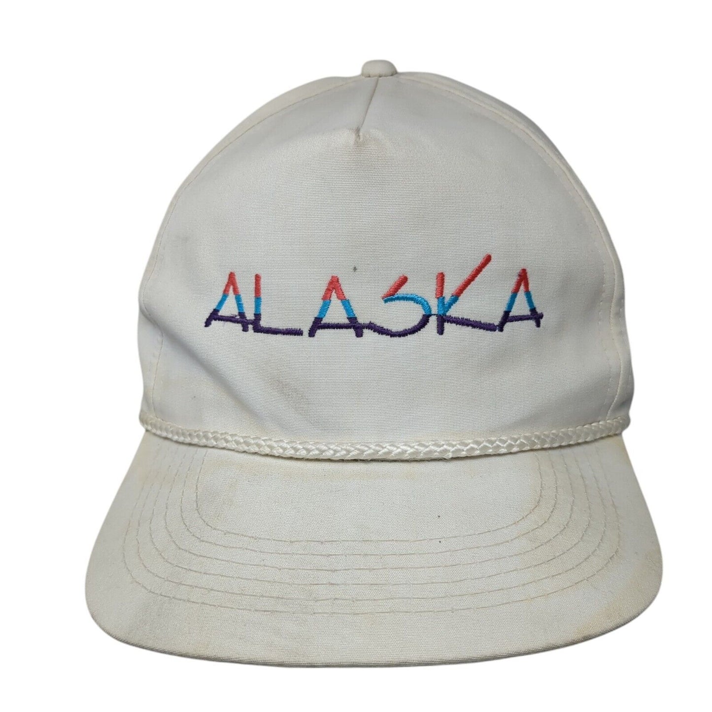 Alaska Snapback Hat White Cream OS Adjustable Embroidered Rope Triangle Headwear