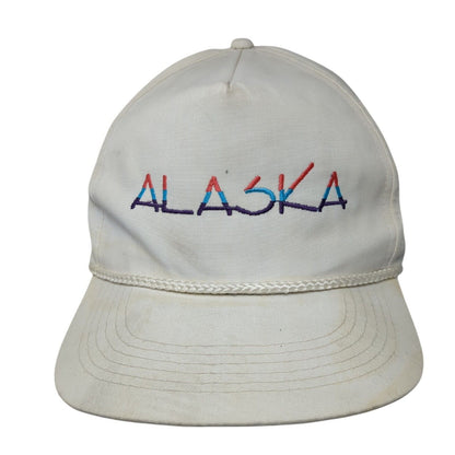 Alaska Snapback Hat White Cream OS Adjustable Embroidered Rope Triangle Headwear
