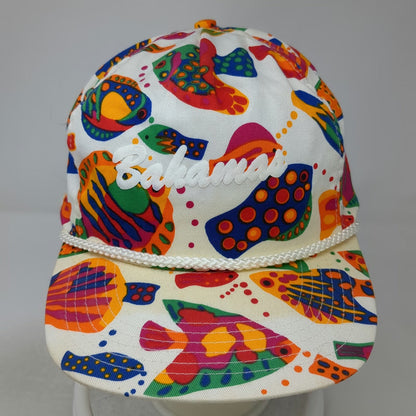 Winner 5 Panel White Blue Green One Size Tropical Fish Print Rope Bahamas Hat
