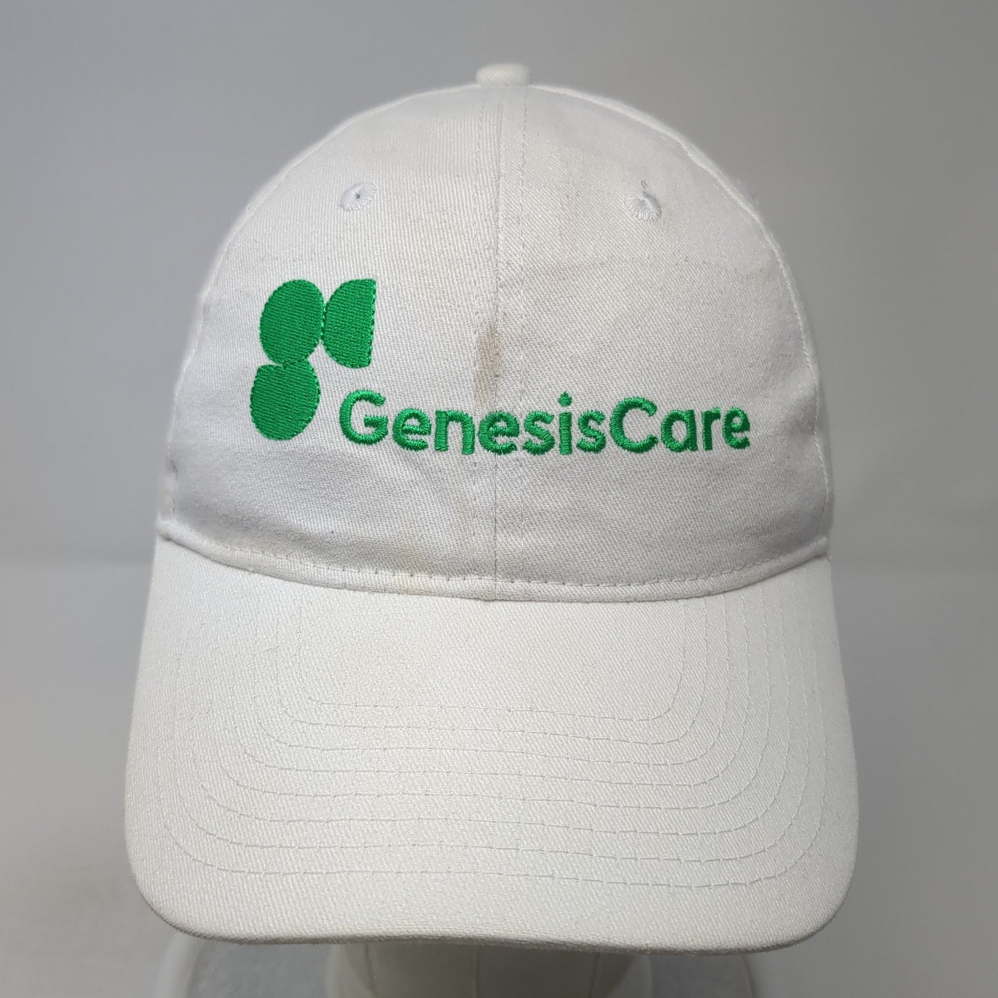 Genesis Care Strapback Baseball Cap White OS Adjustable Embroidered Hit Wear
