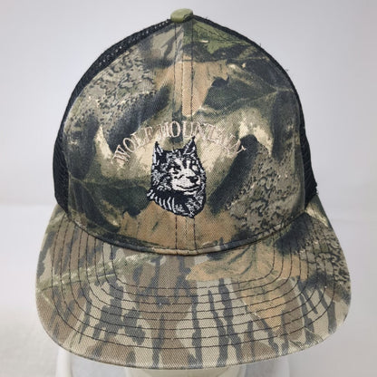 Wolf Mountain Trucker Hat Green Camo Mesh Snapback USA Made Hunting Vintage