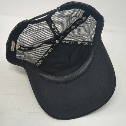 Roxy Trucker Hat Black Pink White One Size Mesh Snapback Heart Graphic Logo