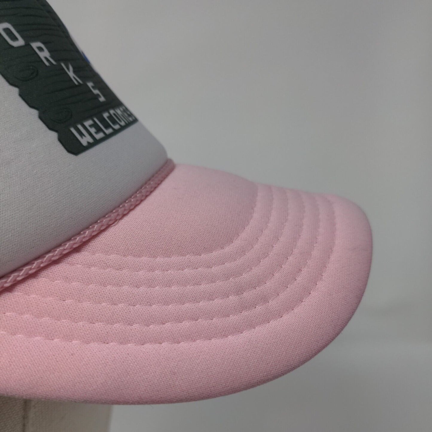 The City of Forks Welcome You Snapback Trucker Hat Pink OS Mesh Back Rope Nissun