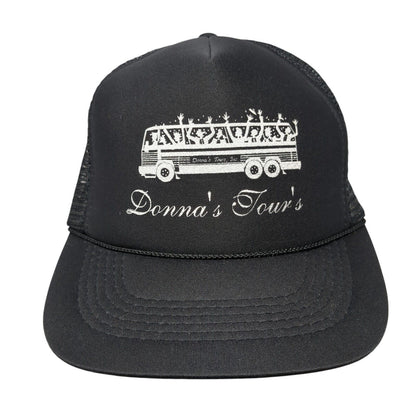 Donna's Tours Snapback Rope Trucker Hat Black OSFA Mesh Back Solid