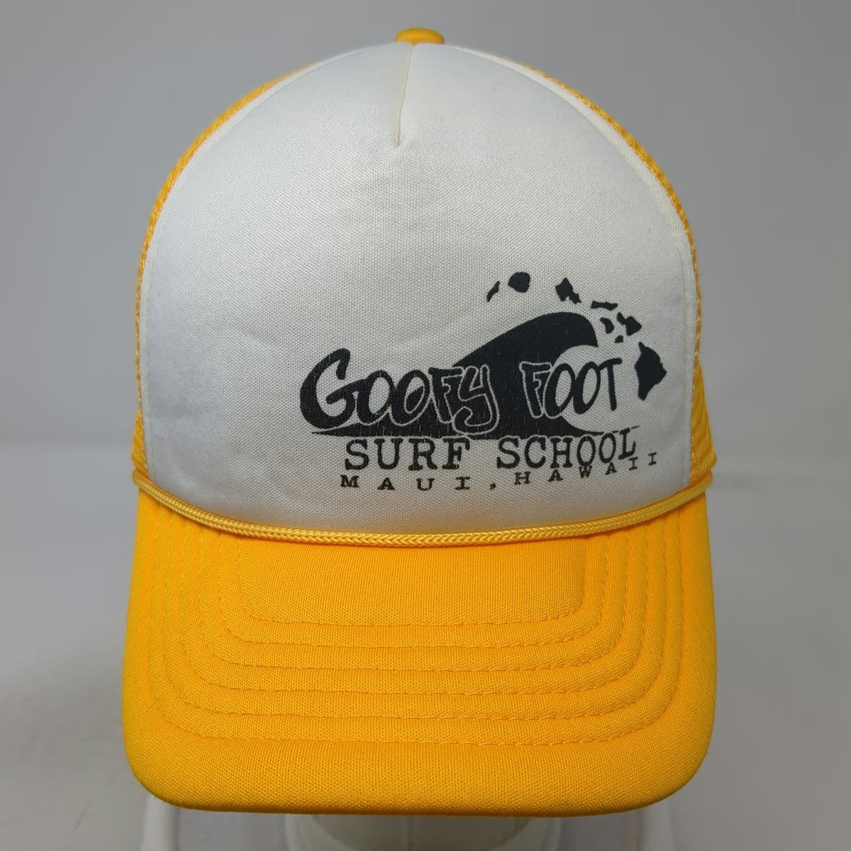 Headgear Trucker Hat Yellow White Maui Hawaii Goofy Foot Surf School One Size