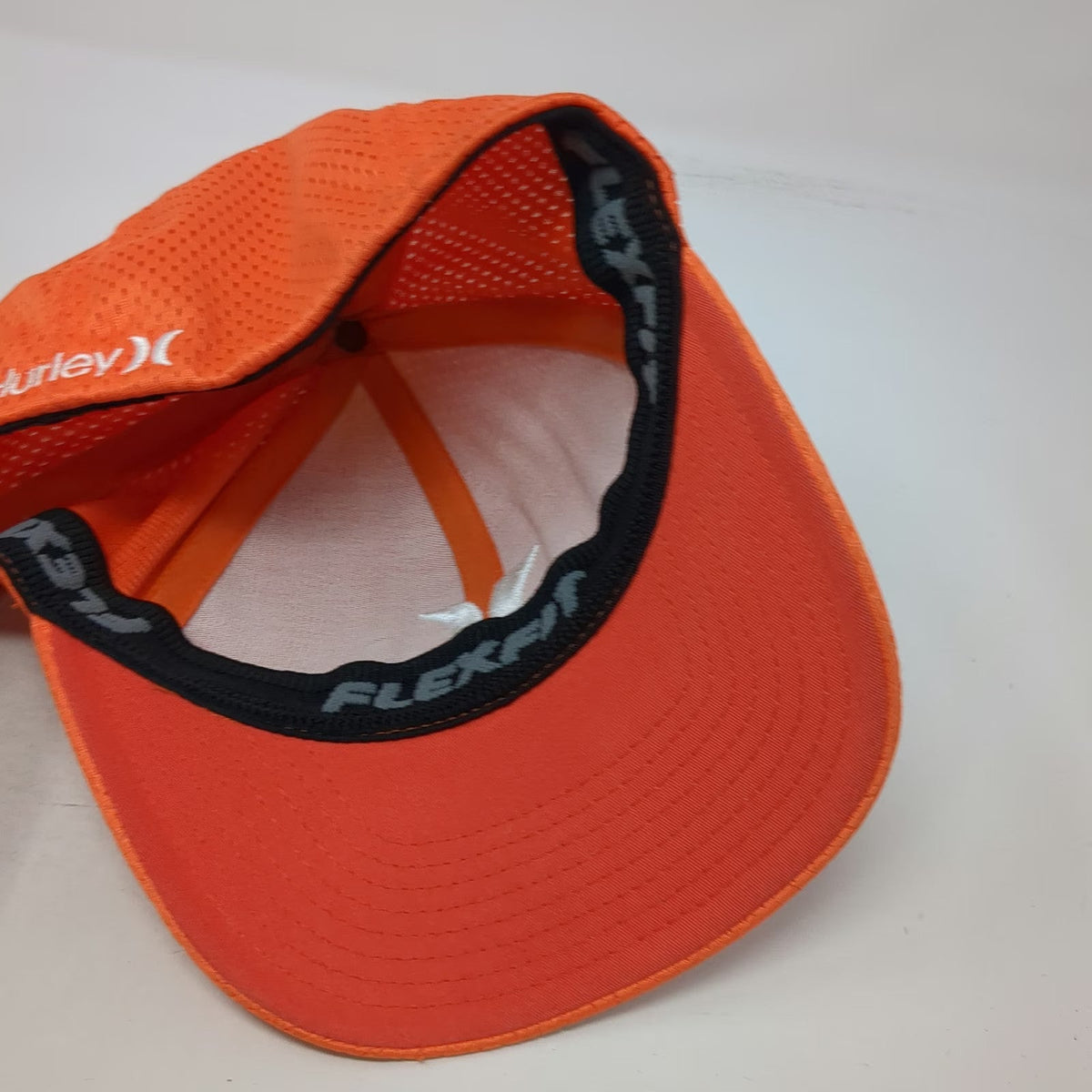 Hurley Baseball Cap Orange XL Flexfit Mesh Textured Embroidered Logo Sport Hat