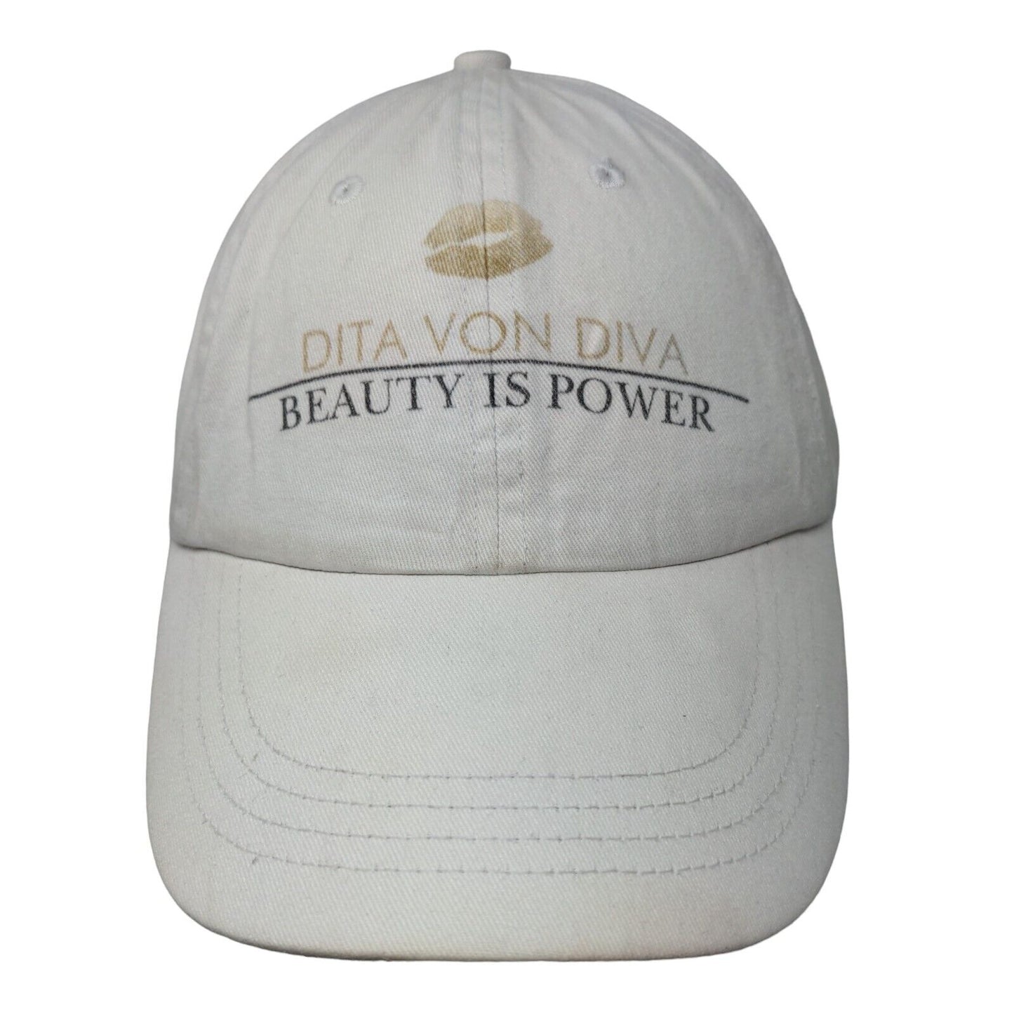 Dita Von Diva Beauty is Power Slideback Hat Cream One Size Adjustable Anvil