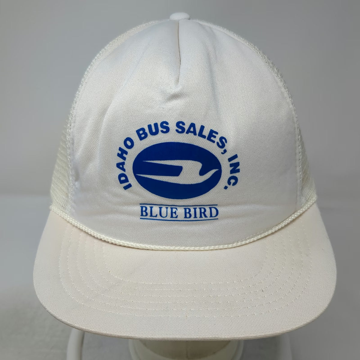 Idaho Bus Sales Blue Bird White Trucker Hat One Size Mesh Snapback Rope