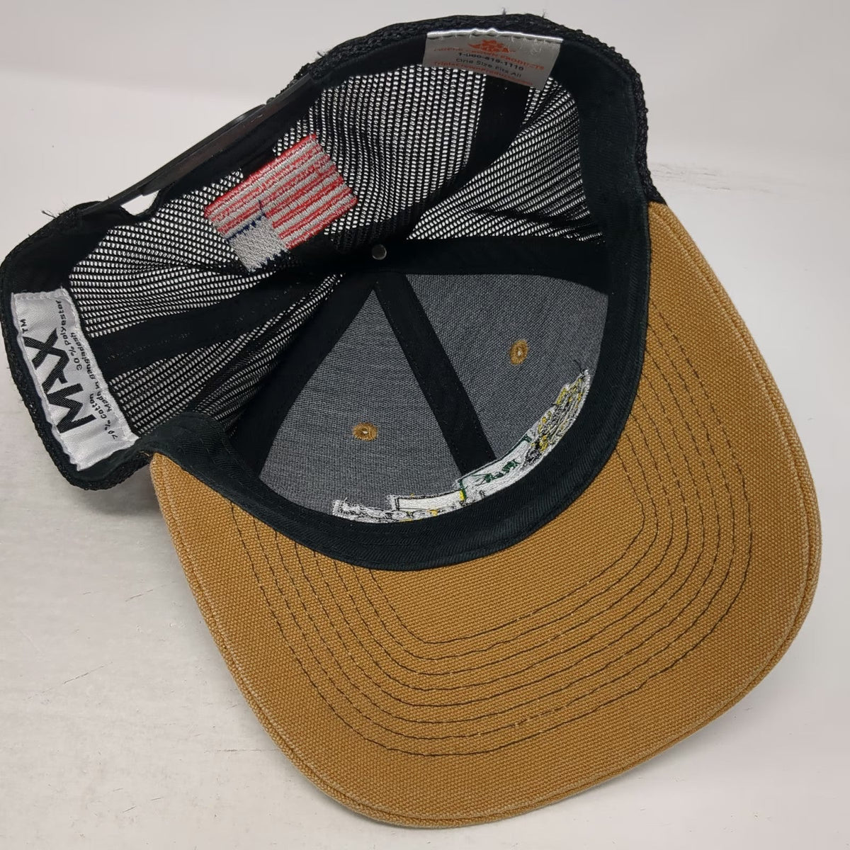 MAX Trucker Hat Brown Black One Size American Flag RE Pierson Construction Mesh
