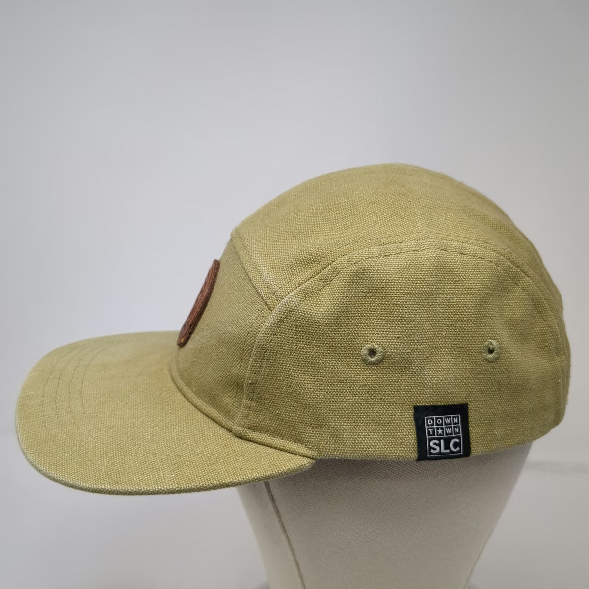 Discrete 5 Panel Beige Hat One Size Salt Lake City Farmers Market Leather Strap