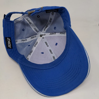 Roiko Slideback Hat Blue One Size Adjustable Emblem Vented Holes 6 Panel