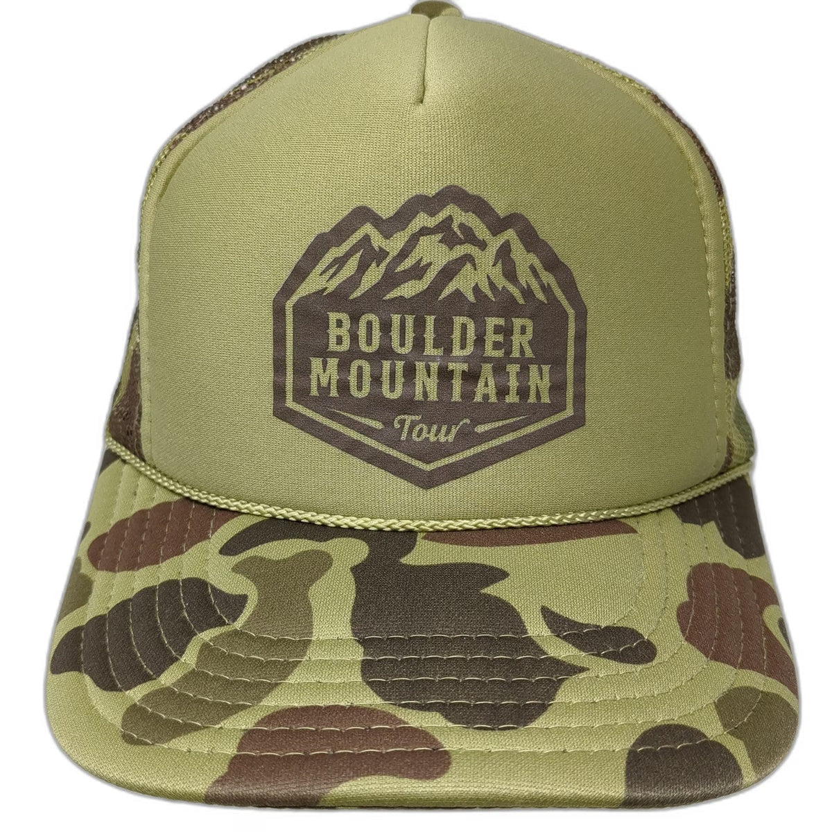 OTTO Trucker Hat Green Brown Camo One Size Boulder Mountain Tour Snapback Mesh