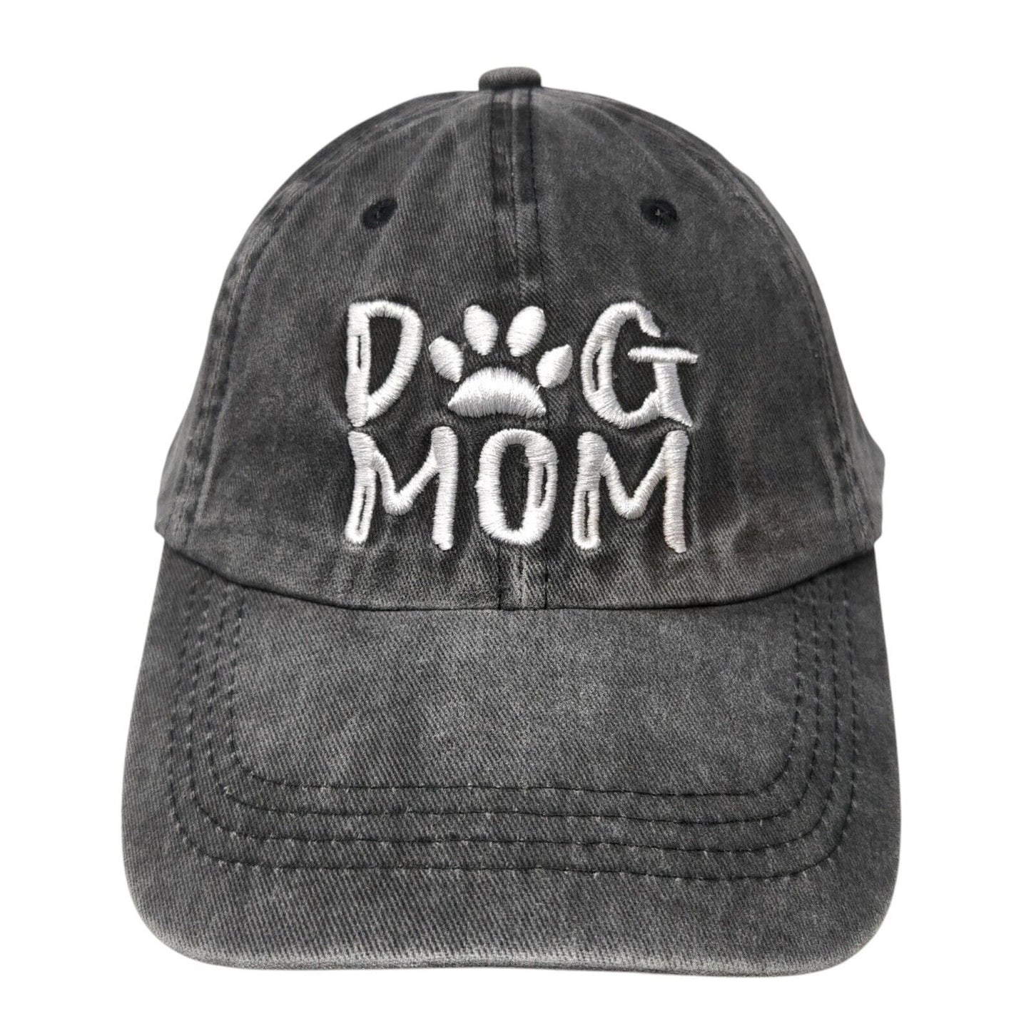 Dog Mom Ponyback Slideback Hat Gray One Size Adjustable Embroidered Cotton