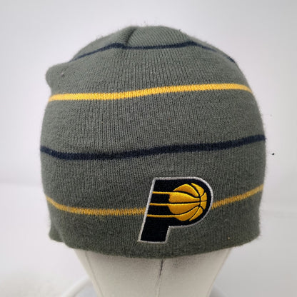 Indiana Pacers NBA Gray Yellow Blue OSFM Beanie Striped Acrylic Knit Logo Hat
